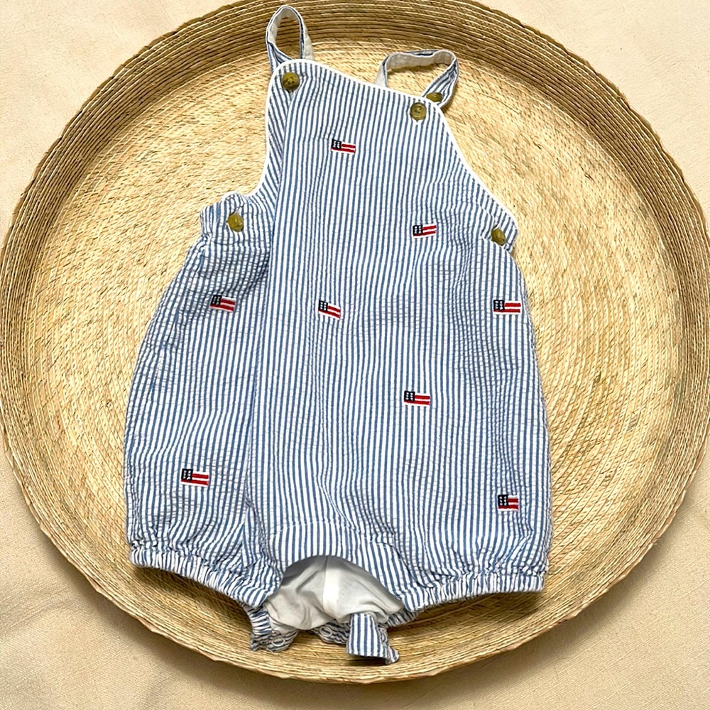 Janie and jack red white and blue overalls baby 6-12M